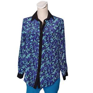 YUMI KIM • Small • Silk blouse aqua blue purple black abstract Luxury women's